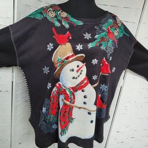 Onque Casual Ugly Christmas Sweater Snowman Cardinal Sequins  Size 1X